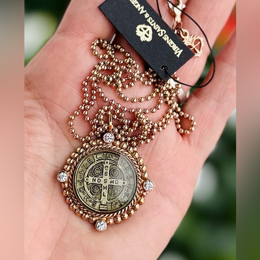 RARE! Rose Gold Virgins Saints & Angels San Benito Charm Necklace